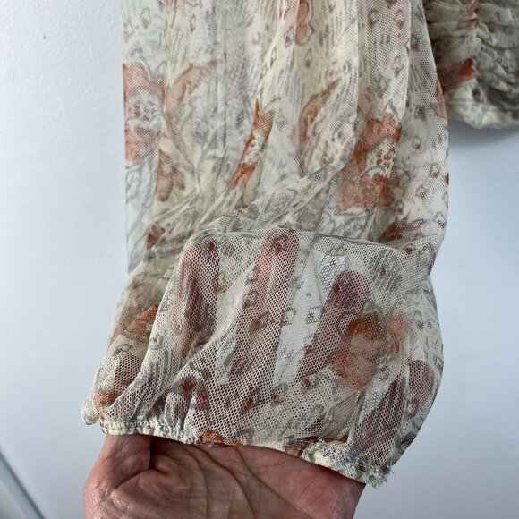 Free People Lilia Ruched Cropped Top Size S Ivory Floral Boho Coachella Party - Picture 4 of 14